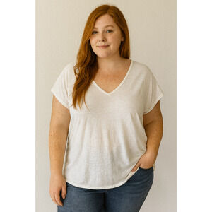 Torrid 2X Ivory V-Neck Slub Knit Tee Soft Basic Plus Size Casual T-Shirt Minimal